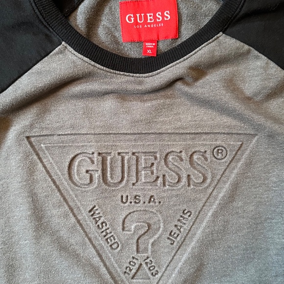 Guess Embossed Logo Raglan Longsleeve Crewneck - Picture 3 of 3